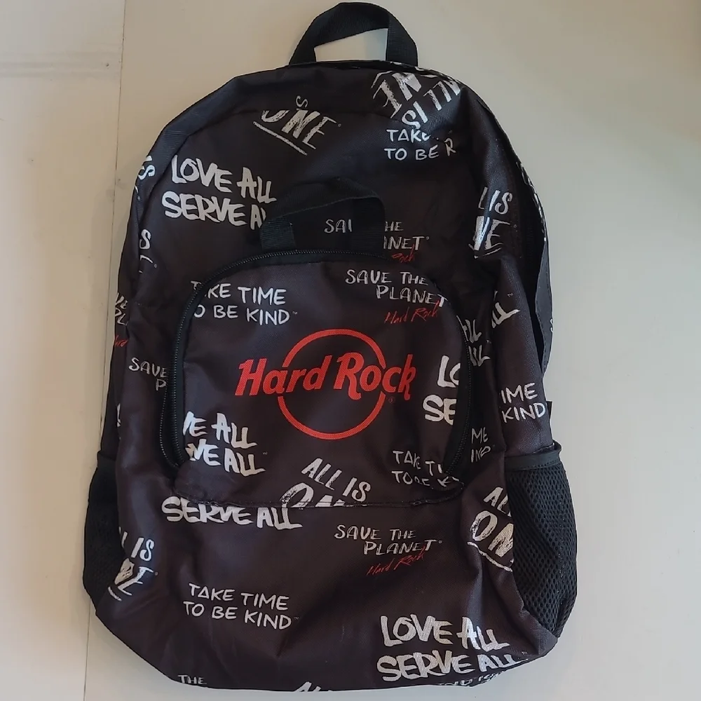 Hard Rock Graphic Backpack Logo Brand Hand Bag Adjustable Straps Bookbag Retro